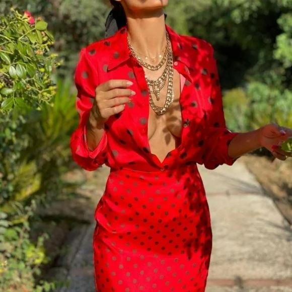 ZARA POLKA DOT SKIRT BLACK RED - Picture 7 of 9